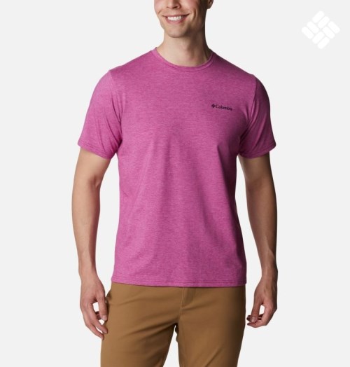 Men's Columbia Sun Trek Short Sleeve T Shirts Fuchsia | CA-A61C5