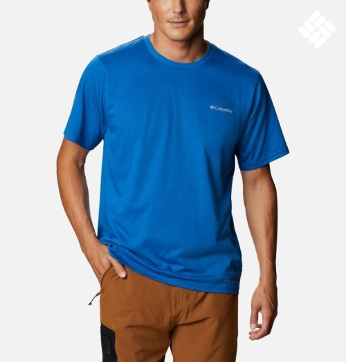 Men's Columbia Sun Trek Short Sleeve T Shirts Blue | CA-FCL01