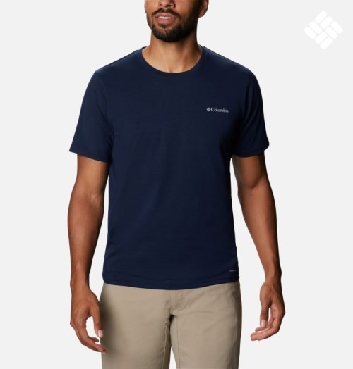 Men's Columbia Sun Trek Short Sleeve T Shirts Navy | CA-MCA46