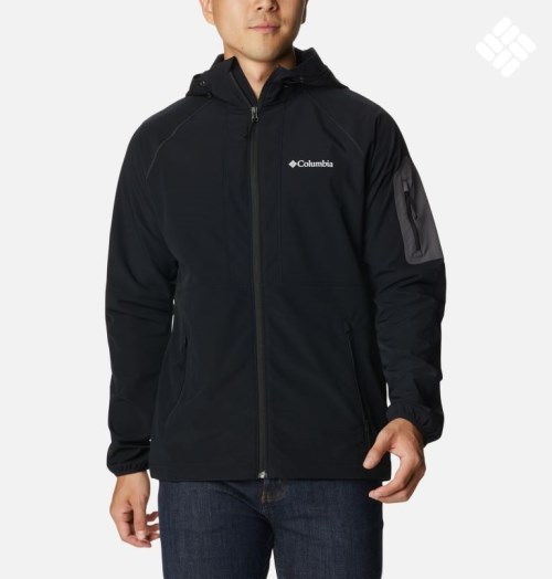 Men's Columbia Tall Heights Hooded Shell Jackets Black | CA-VA8C5