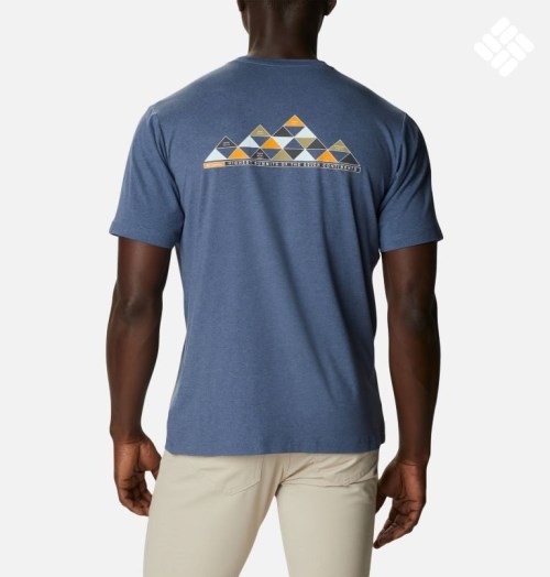 Men's Columbia Tech Trail Graphic T Shirts Blue | CA-D36C8