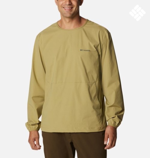 Men's Columbia Tech Trail Woven Pullover Sweatshirts Olive | CA-N40L6