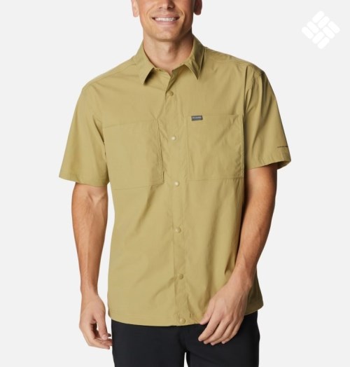 Men's Columbia Tech Trail Woven Short Sleeve Shirts Olive | CA-YA405