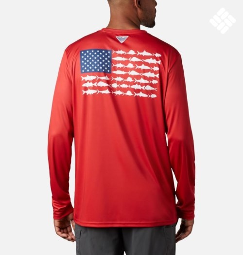 Men's Columbia Terminal Tackle PFG Fish Flag Long Sleeve Sweatshirts Red | CA-D3A81