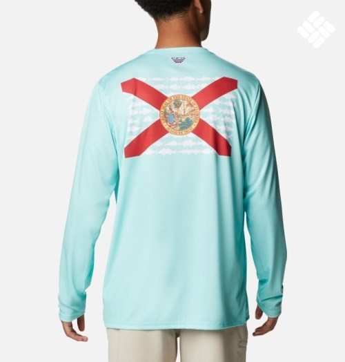 Men's Columbia Terminal Tackle PFG Fish Flag Long Sleeve Sweatshirts Turquoise | CA-P50L1