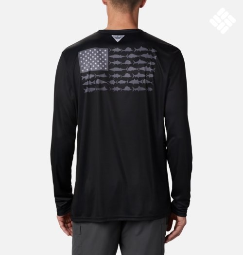 Men's Columbia Terminal Tackle PFG Fish Flag Long Sleeve Sweatshirts Black | CA-PALC6