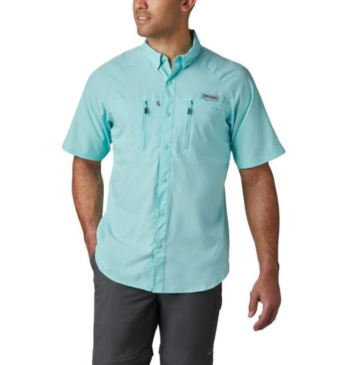 Men's Columbia Terminal Tackle Woven Short Sleeve Shirts Turquoise | CA-N8416