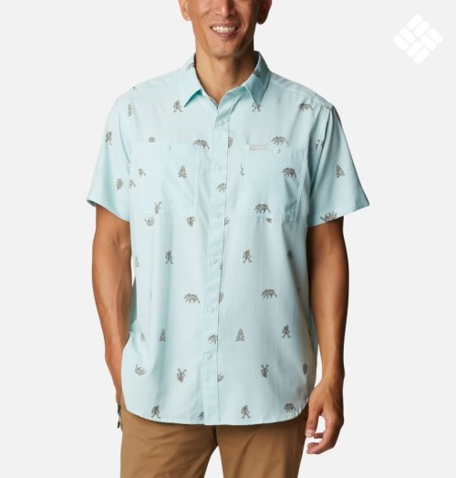 Men's Columbia Utilizer Printed Woven Short Sleeve Shirts Turquoise | CA-V546A