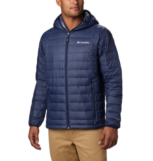 Men's Columbia Voodoo Falls 590 TurboDown Hooded Puffer Jackets Navy | CA-O314L