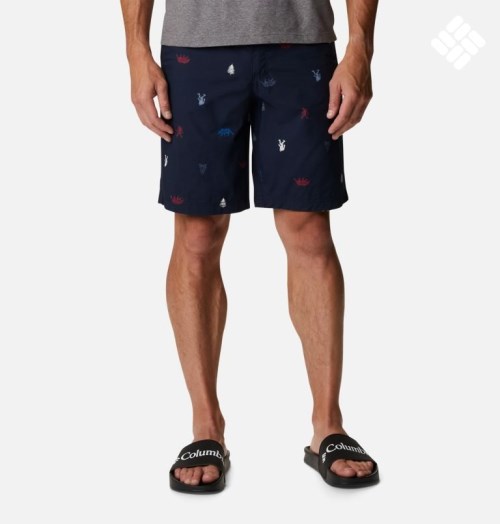 Men's Columbia Washed Out Printed Shorts Navy | CA-DCA18