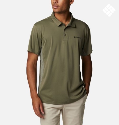 Men's Columbia Zero Ice Cirro-Cool Polo Shirts Olive | CA-T5L30