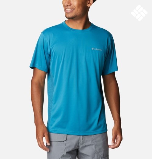 Men's Columbia Zero Ice Cirro-Cool Short Sleeve T Shirts Blue | CA-B1LA6