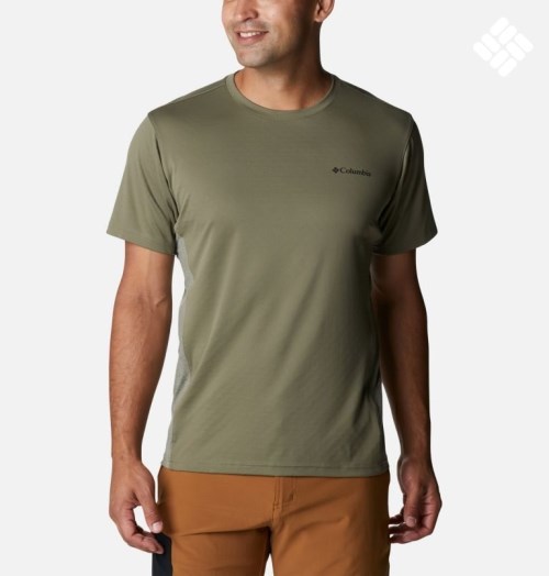 Men's Columbia Zero Ice Cirro-Cool Short Sleeve T Shirts Olive | CA-Q1C6A