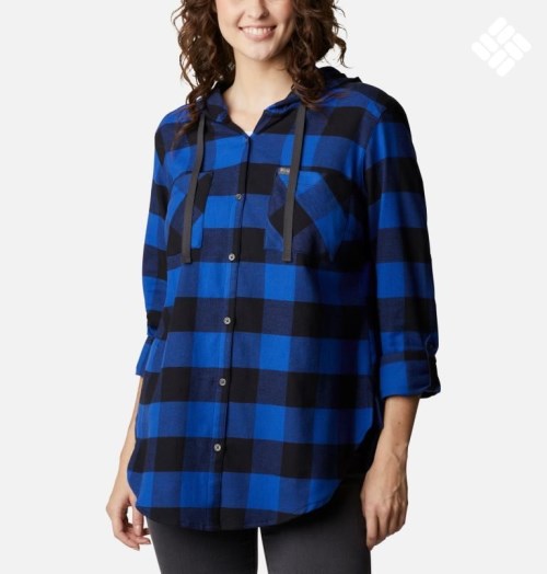 Women's Columbia Anytime Stretch Long Sleeve Hooded Shirts Blue | CA-TCL51