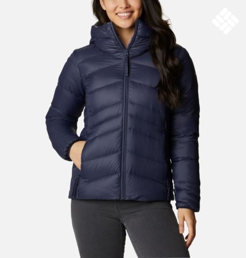 Women's Columbia Autumn Park Hooded Down Jackets Navy | CA-QC31L