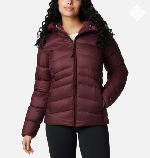 Women's Columbia Autumn Park Hooded Down Jackets Burgundy | CA-X53AL