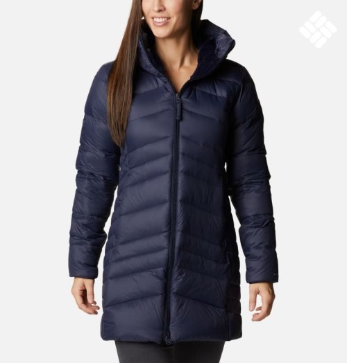 Women's Columbia Autumn Park Hooded Mid Down Jackets Navy | CA-E6843