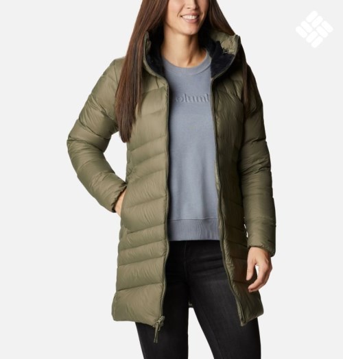 Women's Columbia Autumn Park Hooded Mid Down Jackets Olive | CA-LL163