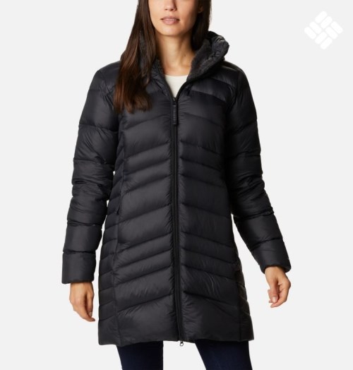 Women's Columbia Autumn Park Hooded Mid Down Jackets Black | CA-X4CA0