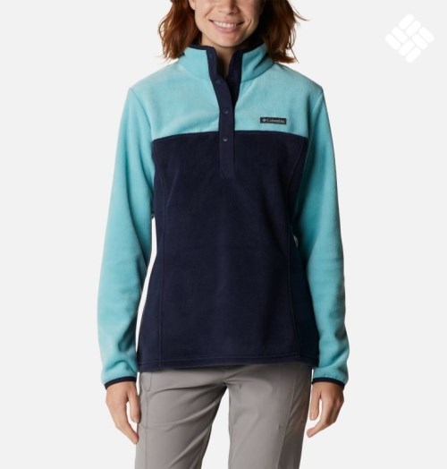 Women's Columbia Benton Springs 1/2 Snap Sweatshirts Turquoise / Navy | CA-HAC84