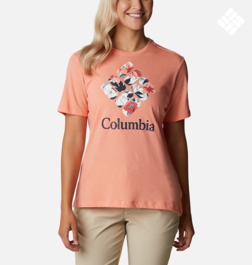 Women's Columbia Bluebird Day Relaxed Crew Neck T Shirts Coral | CA-HAC30