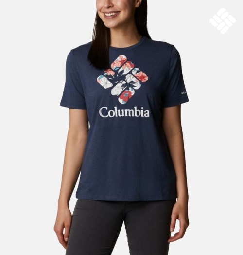 Women's Columbia Bluebird Day Relaxed Crew Neck T Shirts Navy | CA-L16C5