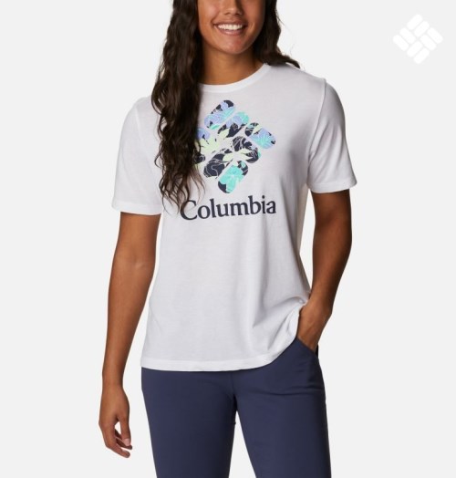 Women's Columbia Bluebird Day Relaxed Crew Neck T Shirts White | CA-P04AL