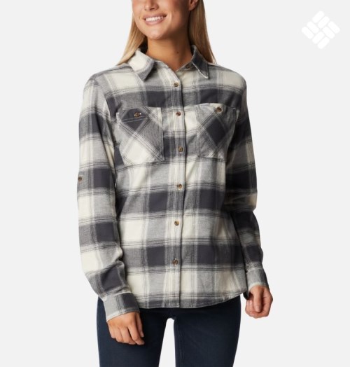 Women's Columbia Clay Hills Stretch Flannel Shirts Grey | CA-KA410