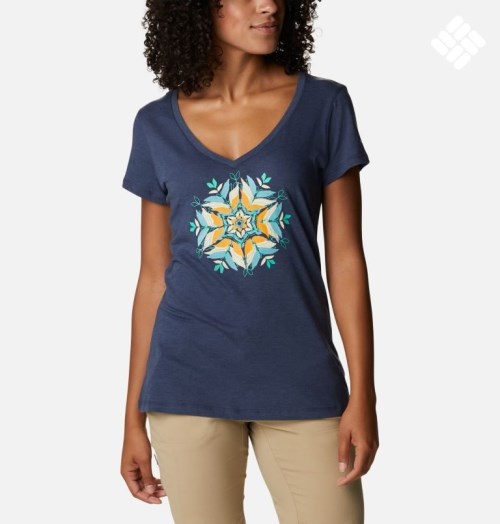 Women's Columbia Daisy Days II V-Neck T Shirts Navy | CA-SLC50