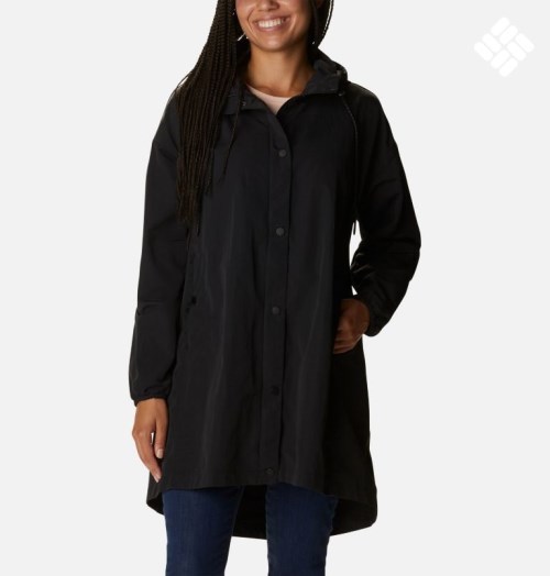 Women's Columbia Day Trippin II Long Rain Jackets Black | CA-EL801