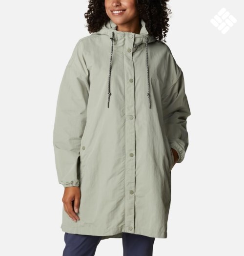 Women's Columbia Day Trippin II Long Rain Jackets Olive | CA-M68A0