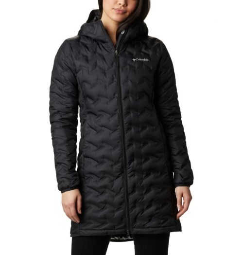 Women's Columbia Delta Ridge Long Down Jackets Black | CA-B4C38