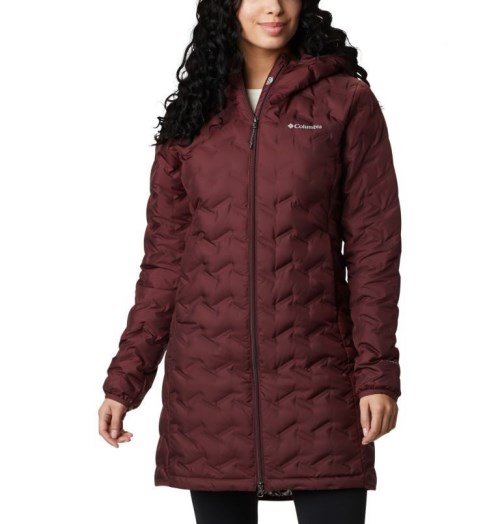 Women's Columbia Delta Ridge Long Down Jackets Burgundy | CA-KC408