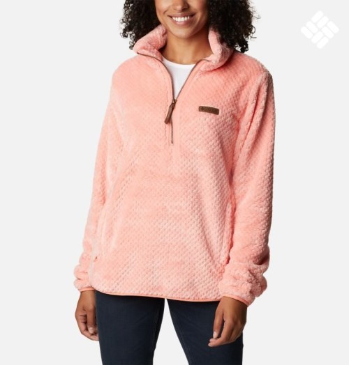 Women's Columbia Fireside Quarter Zip Sherpa Fleece Sweatshirts Coral | CA-G01CL