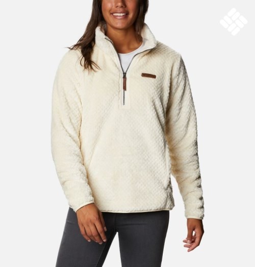 Women's Columbia Fireside Quarter Zip Sherpa Fleece Sweatshirts Cream | CA-G3CA1