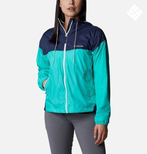 Women's Columbia Flash Challenger Fleece Lined Windbreaker Jackets Turquoise / Navy | CA-IA01C