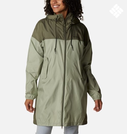 Women's Columbia Flash Challenger Long Windbreaker Jackets Olive | CA-B4108