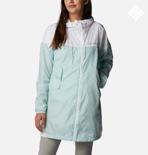 Women's Columbia Flash Challenger Long Windbreaker Jackets White / Turquoise | CA-Q4635