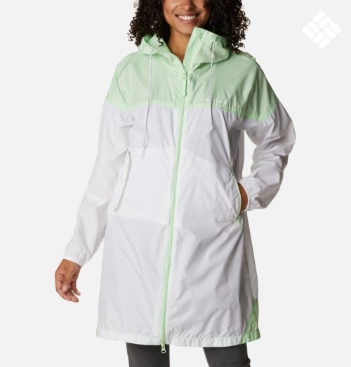 Women's Columbia Flash Challenger Long Windbreaker Jackets White / Mint | CA-T8546