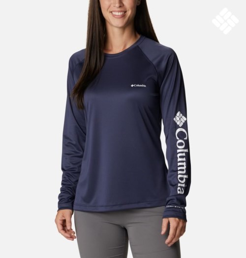 Women's Columbia Fork Stream Long Sleeve Sweatshirts Navy | CA-RC46L