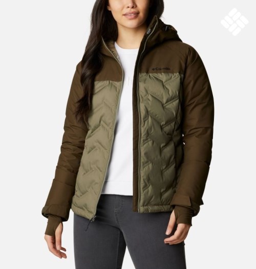 Women's Columbia Grand Trek Hooded Down Jackets Olive | CA-X580L