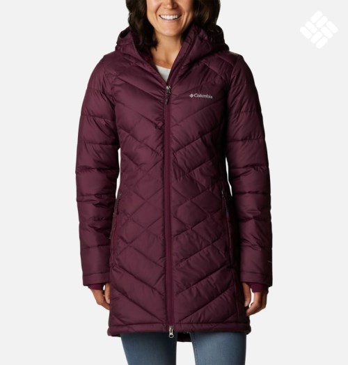 Women's Columbia Heavenly Long Hooded Down Jackets Burgundy | CA-O5CA6