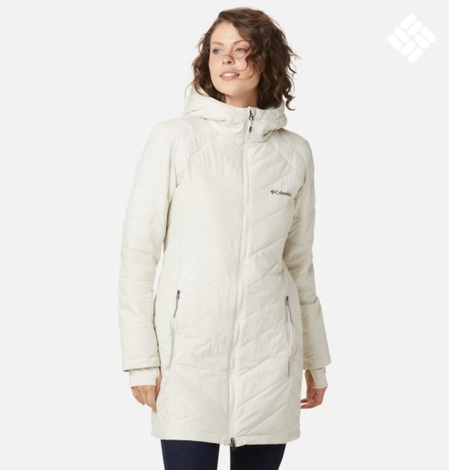 Women's Columbia Heavenly Long Hooded Down Jackets Cream | CA-R3A10