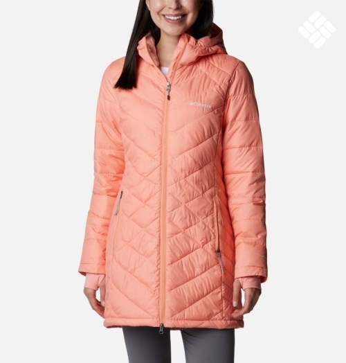 Women's Columbia Heavenly Long Hooded Down Jackets Coral | CA-ZCL63