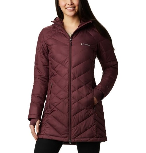 Women's Columbia Heavenly Long Hooded Jackets Burgundy | CA-NL406