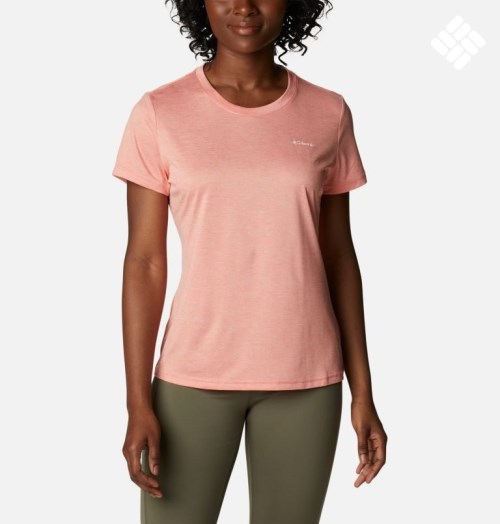 Women's Columbia Hike Crew T Shirts Coral | CA-F8A4C