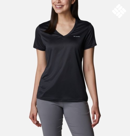 Women's Columbia Hike V-Neck T Shirts Black | CA-ZC8A5