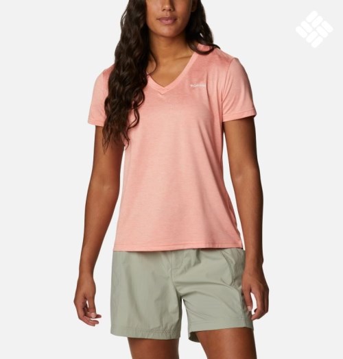 Women's Columbia Hike V-Neck T Shirts Coral | CA-N8CAL