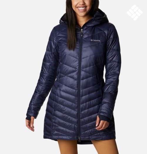 Women's Columbia Joy Peak Omni-Heat Infinity Mid Hooded Insulated Jackets Navy | CA-IA164