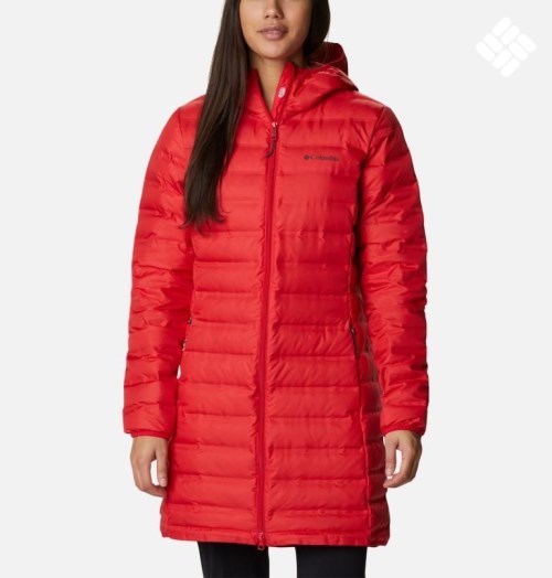 Women's Columbia Lake 22 Down Long Hooded Jackets Red | CA-P3L80